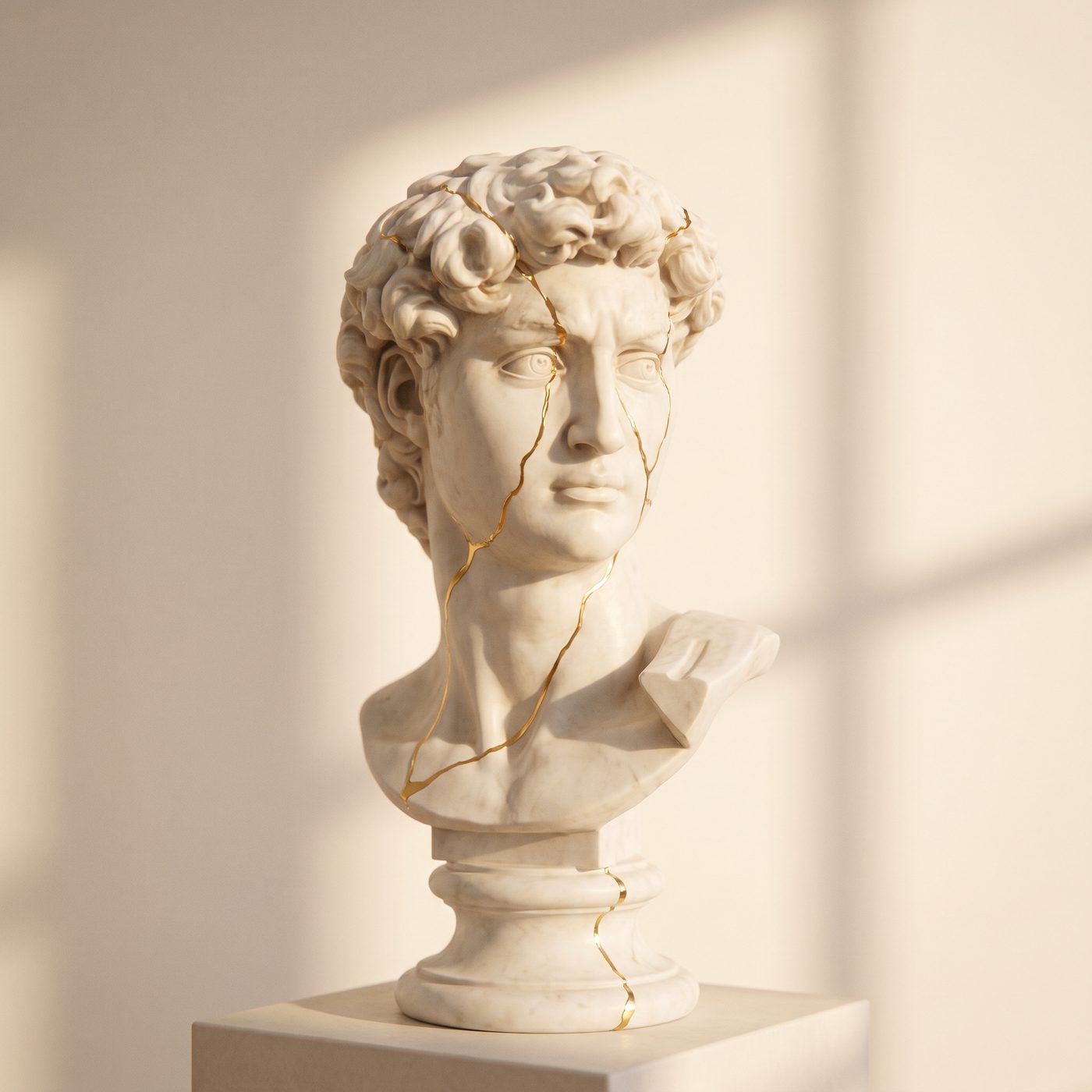 Marble bust repaired with veins of gold