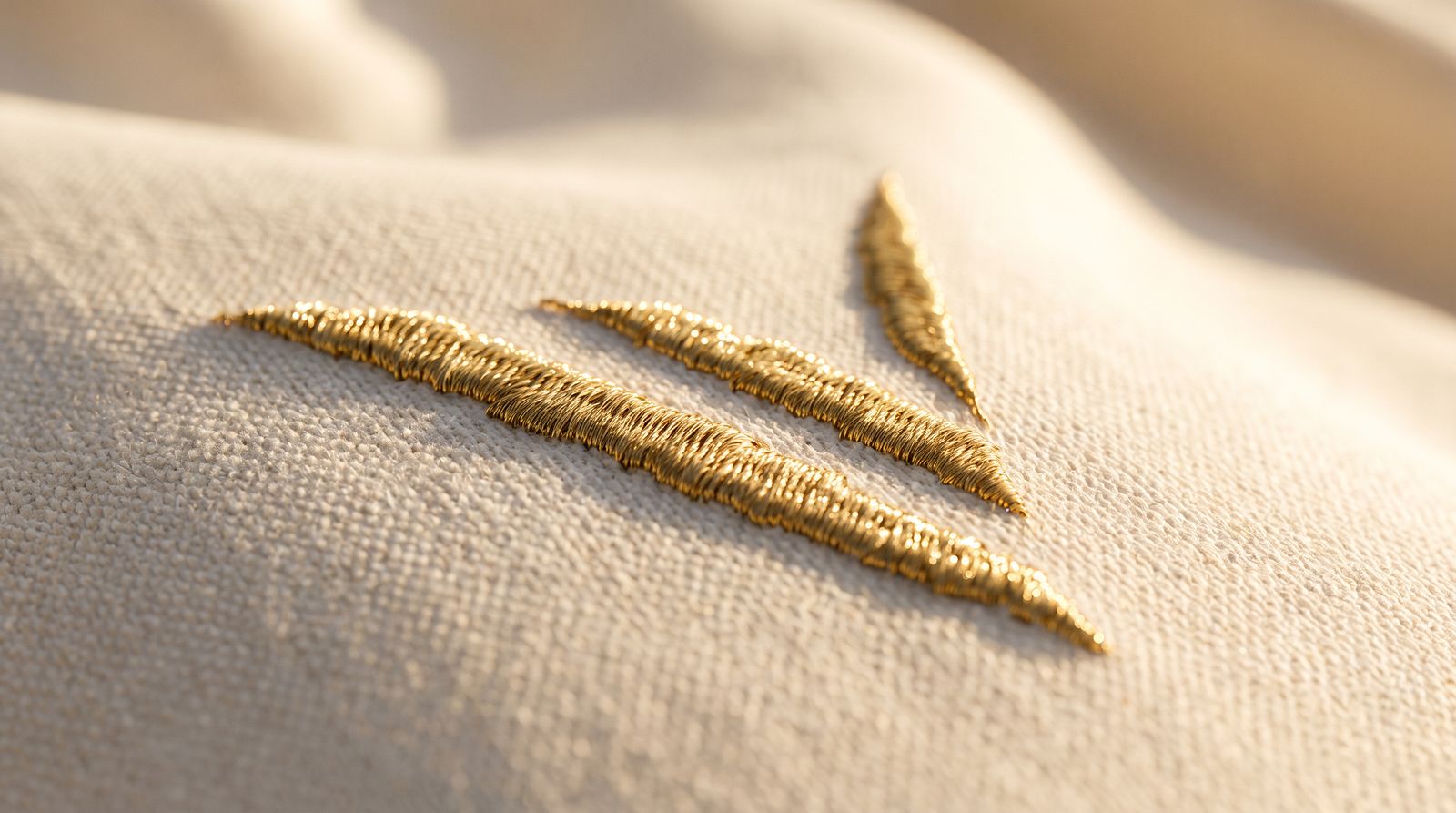 Macro of gold claw monogram embroidery on ivory knit